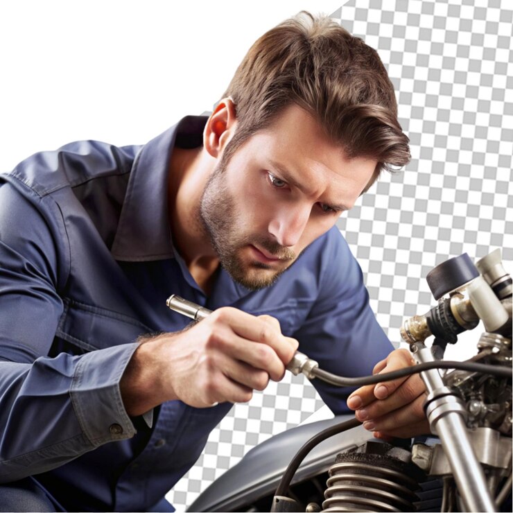 PSD side view man repairing motorcycle