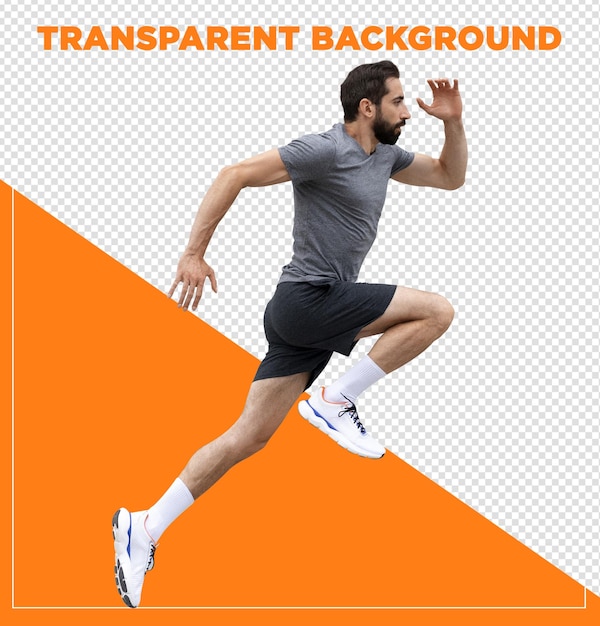 PSD side view man running and jumping outdoors