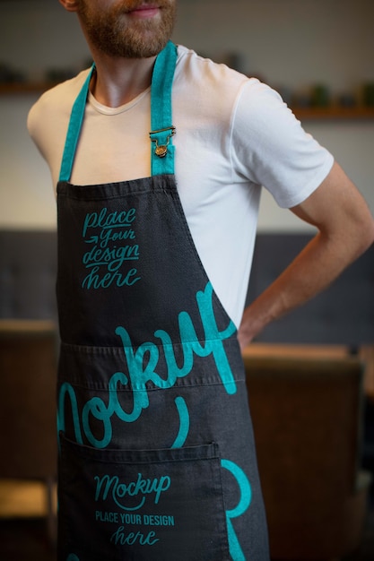 PSD side view man wearing apron