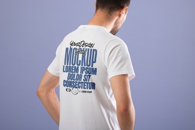 PSD side view man wearing cool tshirt mockup