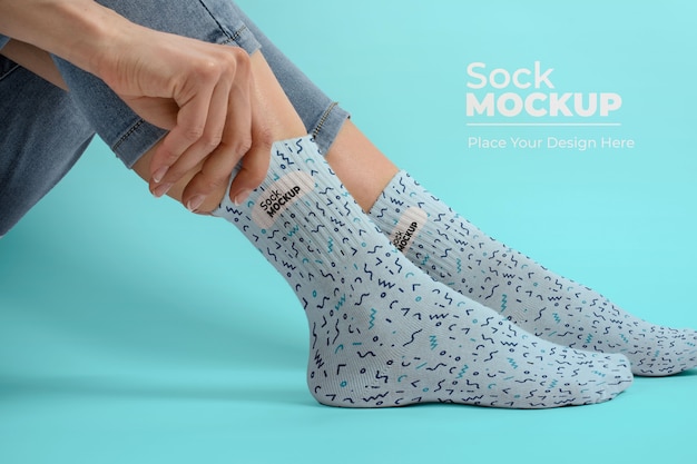 PSD side view model posing with socks mockup