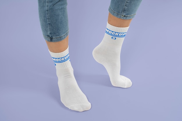 PSD side view model posing with socks mockup