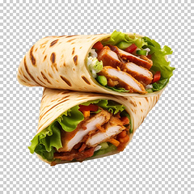 Side view shawarma with vegetables isolated on transparent background