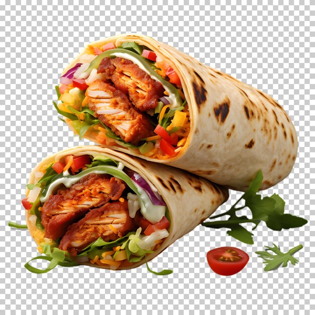 Side view shawarma with vegetables isolated on transparent background