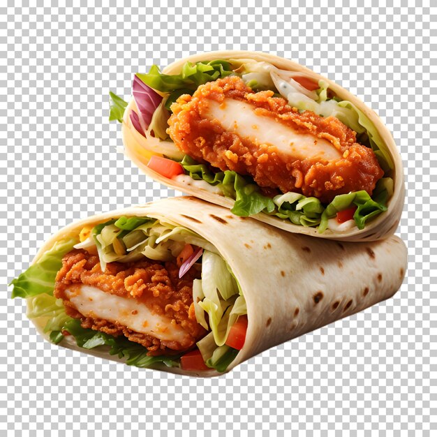 PSD side view shawarma with vegetables isolated on transparent background