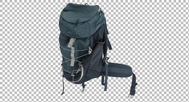 side view of a sleek blue and black hiking backpack with adjustable straps and multiple pockets for optimal comfort and storage capacity