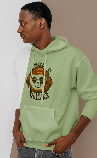 PSD side view of stylish man in hoodie