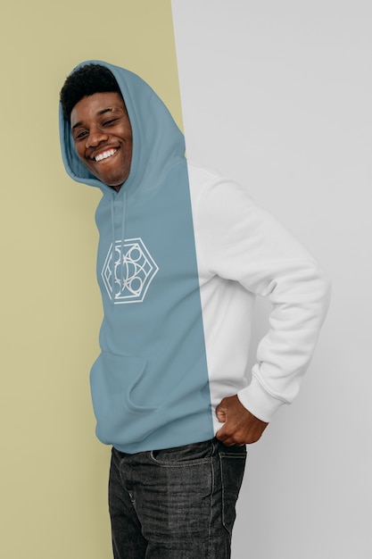 PSD side view of stylish man in hoodie