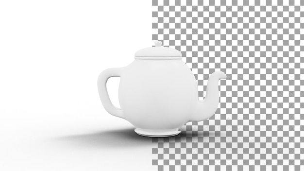 PSD side view of a white teapot 3d render