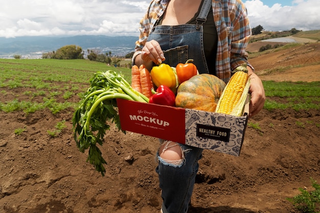 PSD side view  woman  holding a box in nature