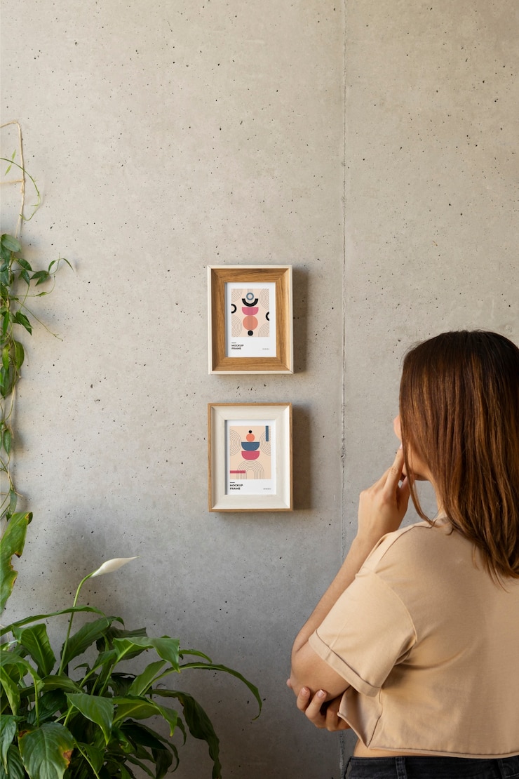 PSD side view woman looking at frame