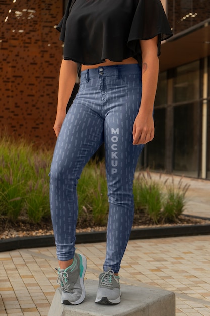 PSD side view woman wearing trendy pants