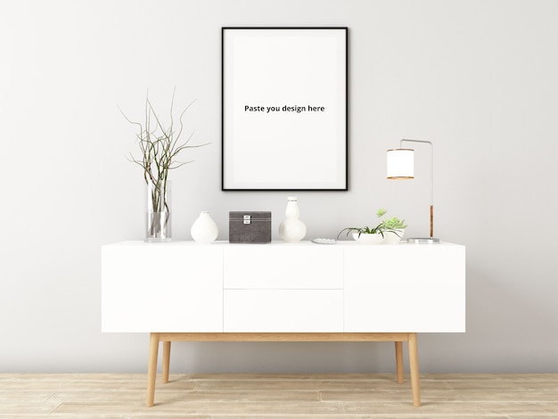 sideboard and decoration with poster mockup