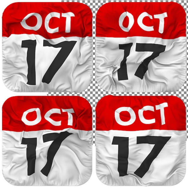 PSD siedemnasty 17 października data ikona kalendarza izolowana cztery macha styl tekstura guzek renderowania 3d