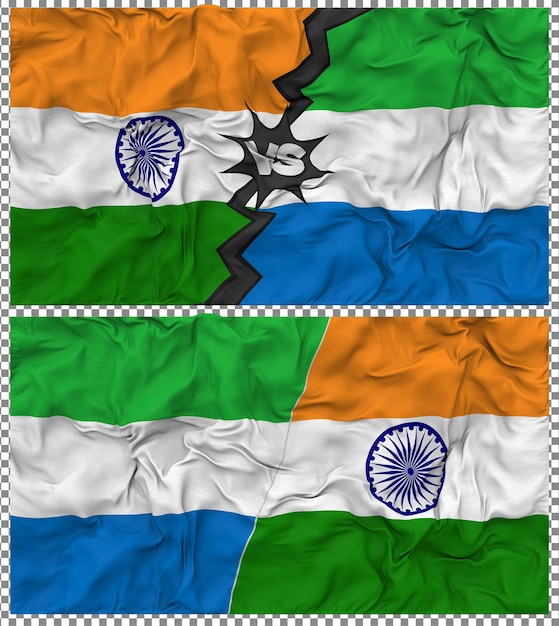 Sierra Leone versus India Half gecombineerde vlag Cloth Bump Texture 3D Rendering