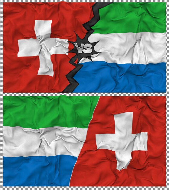 Sierra Leone versus Zwitserland Halve gecombineerde vlag Cloth Bump Texture 3D Rendering