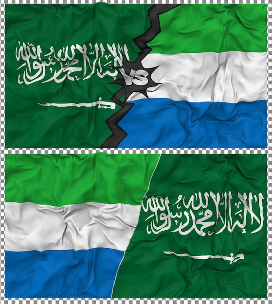 Sierra Leone vs Saudi Arabia Half Combined Flag Cloth Bump Texture 3D Rendering