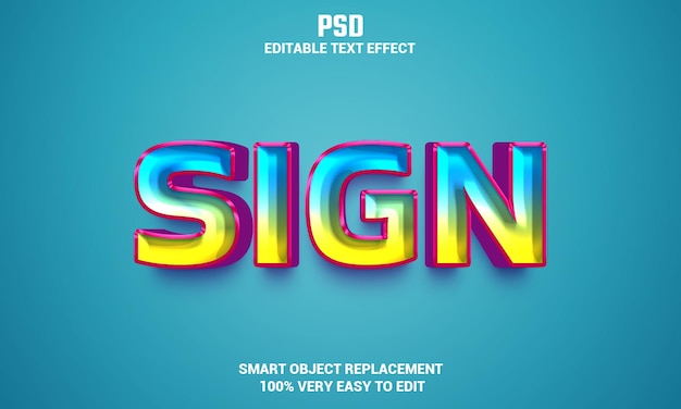 Sign 3d editable text effect with background Premium Psd