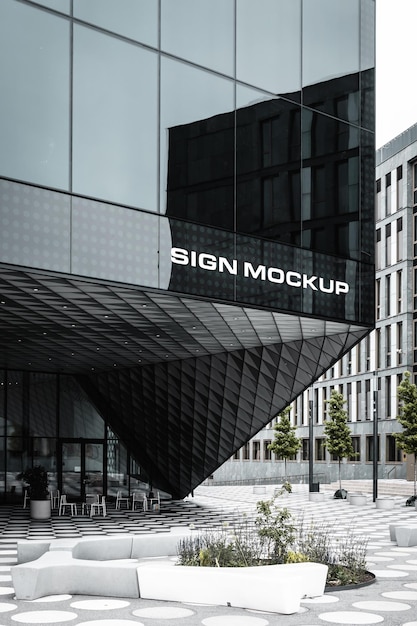 PSD sign on corporate building mockup