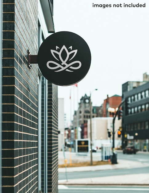 A sign hangs on a building mockup