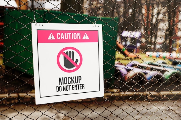 PSD sign mockup on wire fence