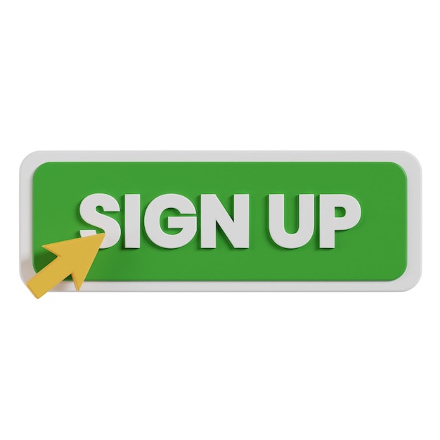 sign up 3d button with mouse pointer clicking