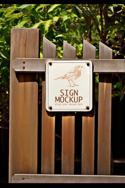 Sign on wooden fence mockup design