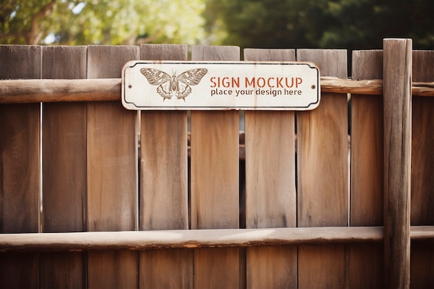 PSD sign on wooden fence mockup design