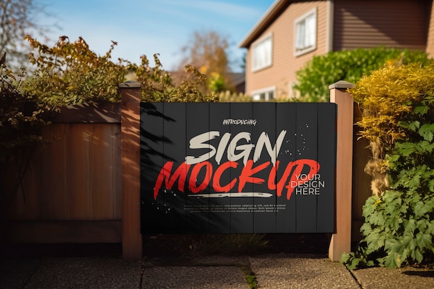 PSD sign on wooden fence mockup