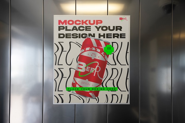 PSD signage mockup inside a lift