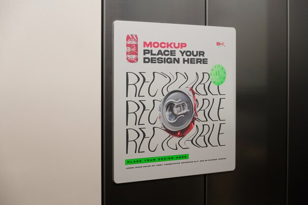 PSD signage mockup inside a lift