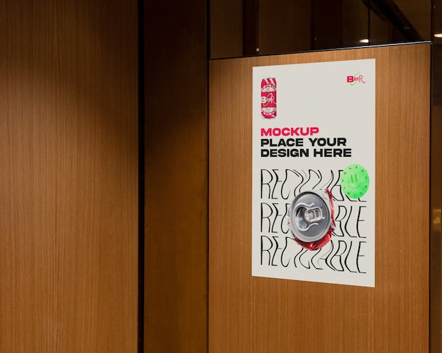 PSD signage mockup inside a lift