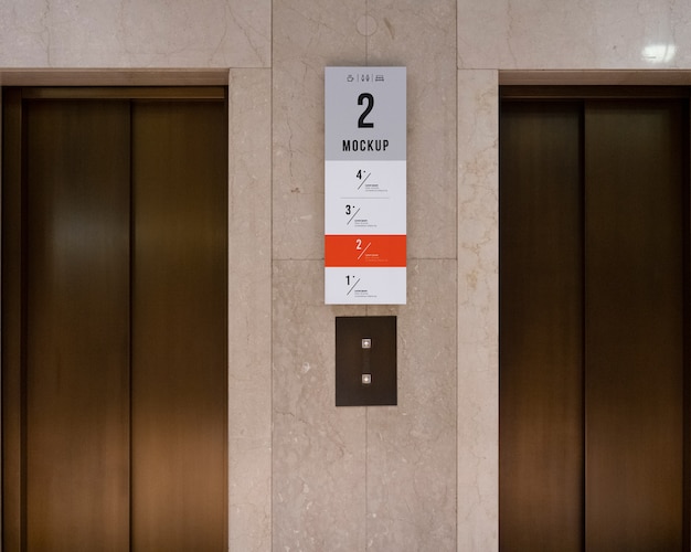 PSD signage mockup inside a lift