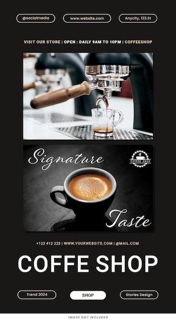 PSD signature taste coffee shop branding instagram stories sjabloon psd ontwerp