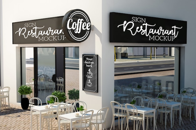 Signboard mockup on restaurant facade