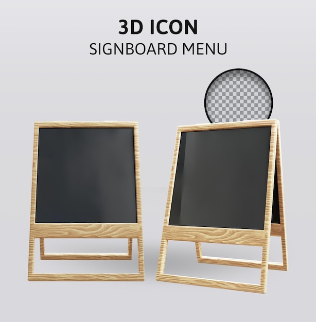 PSD signboard stand blackboard cafe menu 3d rendering illustration