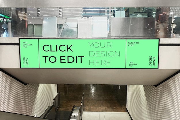 PSD signboard subway station mockup display train