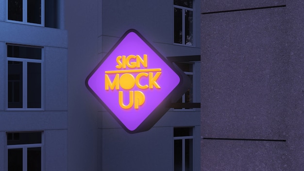 PSD mockup di luci al neon da parete per insegna in strada