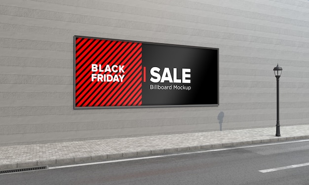 Signboard on wall street sign Mockup with Black Friday Sale Banner