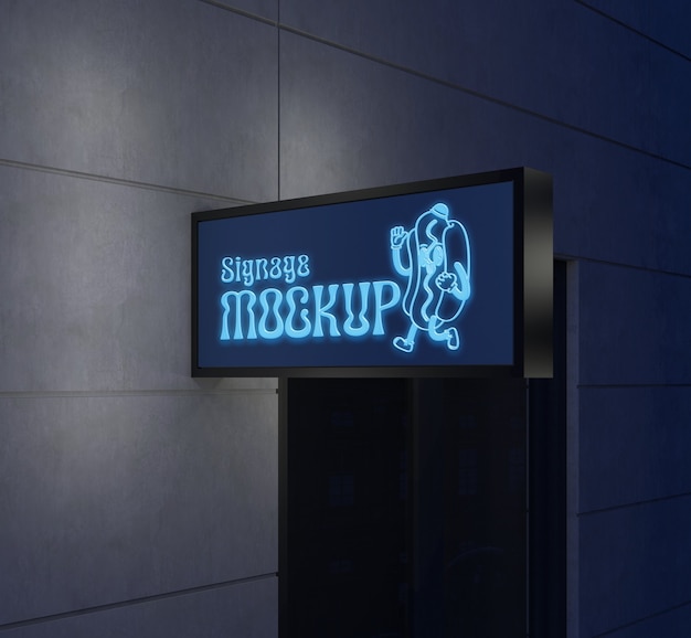 signboard wall with neon lights mockup