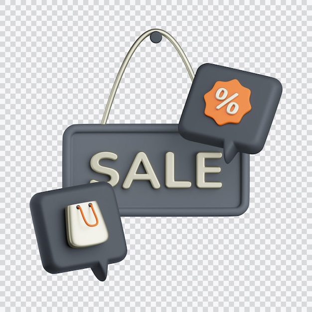 PSD signpost sale with discount and shop bag bubble chat