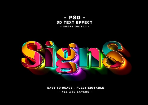 PSD signs 3d colors text style effect