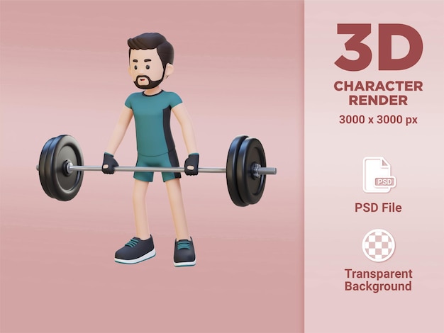 Siła i moc postaci sportowca 3D dzięki treningowi martwego ciągu