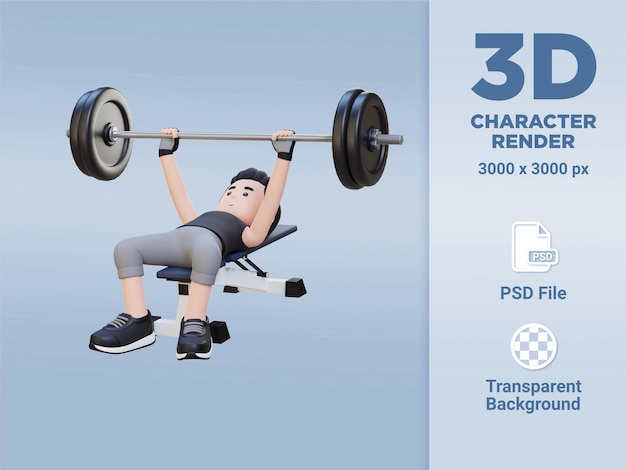 Siła postaci sportowca 3D z ćwiczeniem wyciskania sztangi