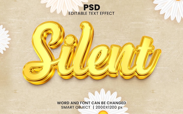 PSD silent gold 3d editable photoshop text effect style with modern background