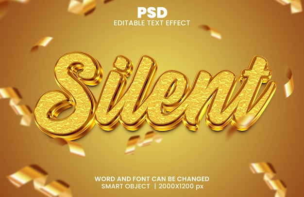 Effetto di testo photoshop modificabile in 3d di lusso silenzioso stile con sfondo