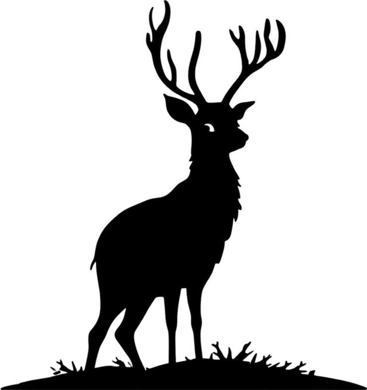 PSD silhouet herten grazen vreedzaam in een weide landschap