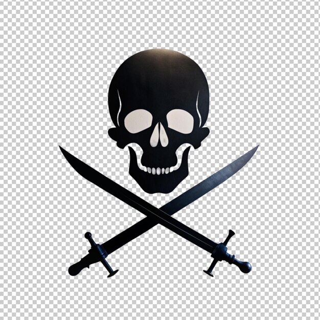 PSD silhouet van een schedel en een gekruist zwaard op een doorzichtige achtergrond