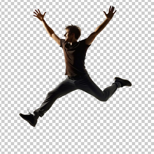 PSD silhouet van een springende jonge man op een doorzichtige bg