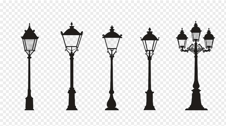 PSD silhouet van een vintage lantaarnpaal illustratie set